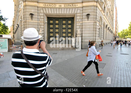 Banco de España, Bank os Spanien. 17, Plaza de Cataluña, Plaça de Catalunya, Catalonia Square. Barcelona, Katalonien, Spanien. Stockfoto