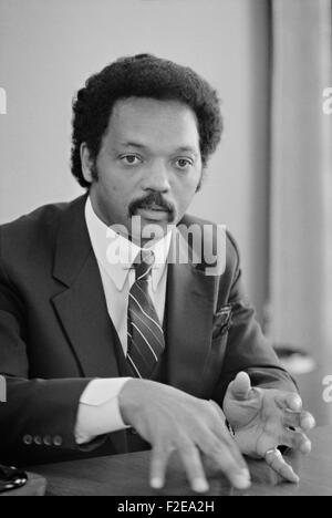 Bürgerrechtler Reverend Jesse Jackson in einem Interview 1. Juli 1983 in Washington, DC. Stockfoto