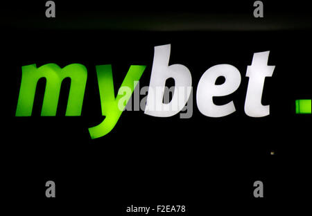 NOVEMBER 2013 - BERLIN: Marken: das Logo der "Mybet", Berlin. Stockfoto