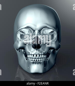 Metall Scull isoliert auf dunklem Hintergrund mit Beschneidungspfad. Stockfoto