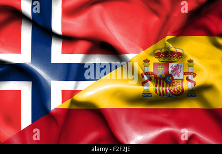 Wehende Flagge von Spanien und Stockfoto