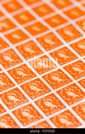 Blatt 1950 der Britischen Royal Mail ½d orange Briefmarken aus dem Wildings endgültige Ausgabe mit Portrait von Königin Elizabeth II. Stockfoto