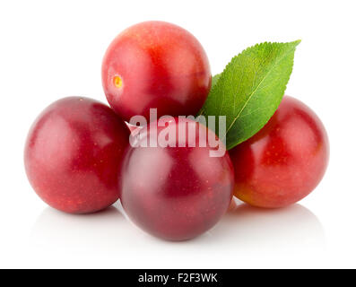 rote Kirschen Pflaumen auf dem weißen Hintergrund isoliert. Stockfoto