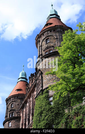 senken Sie das Schloss Fürstenstein, ehemalige deutsche Schloss Fürstenstein in der Nähe Walbrzych, Waldenburg, Schlesien, Polen, Europa Stockfoto