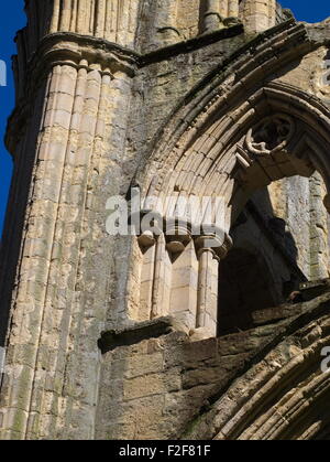 Die gotischen Ruinen von Rievaulx Abbey in Ryedale, North Yorkshire Stockfoto