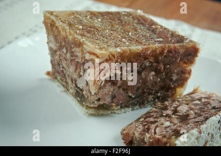 Sülze Kalbfleisch - Aufschnitt Gericht aus Kalbfleisch, manchmal Schweinefleisch, Lager, Zwiebeln und Gewürzen wie allspice.traditional Gericht für Chris Stockfoto