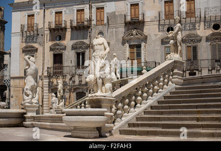 Fontana Pretoria in Piazza Pretoria in Palermo, Sizilien. Italien. Stockfoto