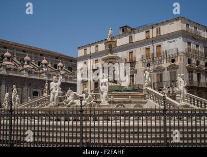 Fontana Pretoria in Piazza Pretoria in Palermo, Sizilien. Italien. Stockfoto