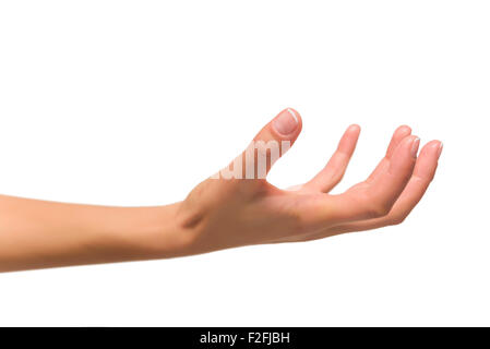 Öffnen Sie die Hand einer Frau, Handfläche nach oben. Stockfoto