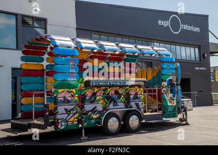 Tragbare Ausstellung über die Wissenschaft des skateboarding am Exploratorium in San Francisco, Kalifornien, USA Stockfoto