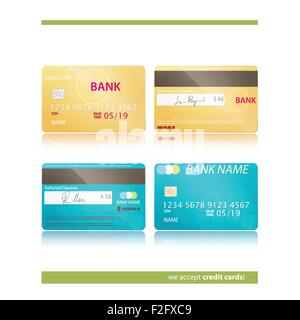 Set von zwei realistische Kreditkarte Icons isoliert auf weißem Hintergrund. Vektor-Business-Security-Konzept Stock Vektor
