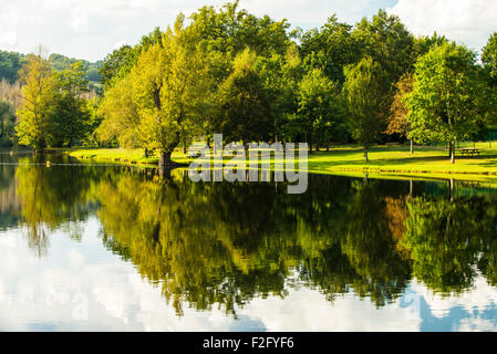 Fluss-Reflexionen in der Nähe von Beaulieu Sur Dordogne, Limousin, Frankreich Stockfoto