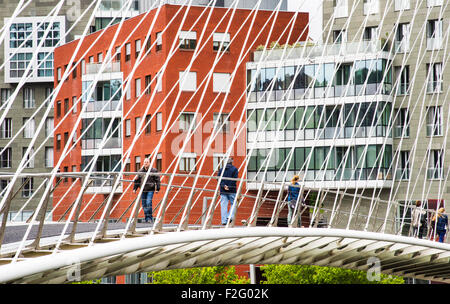 Zubizuri (oder Campo Volantin Brücke), gebundene Bogenbrücke, entworfen von Santiago Calatrava in Bilbao, Vizcaya, Spanien Stockfoto