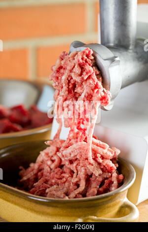 Hackfleisch / Faschiertes und Fleischwolf Stockfoto