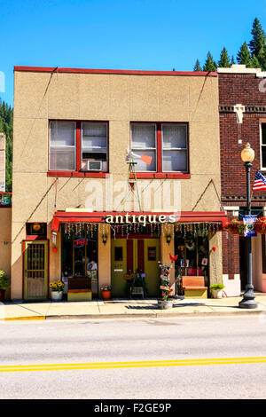 Main Street Antik speichern in der historischen Stadt von Wallace und inmitten der Silver Valley Mining District of Idaho Stockfoto