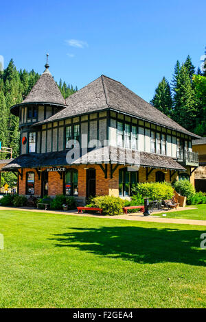 Die Northern Pacific Depot Railroad Museum Gebäude in der historischen Stadt von Wallace und im Silver Valley Reviers Stockfoto