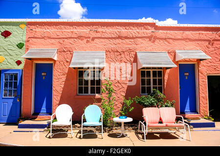 Die Zimmer im Blue Swallow Motel an der Route 66 in Tucumcari, New Mexico Stockfoto