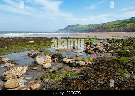 Robin Hoods Bay, Blick nach Süden vom Boggle Loch zu Ravenscar.  Yorkshire, England, Vereinigtes Königreich Stockfoto