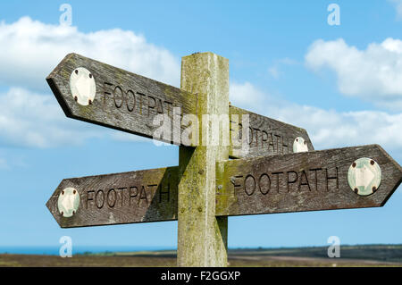 Melden Sie auf Robin Hoods Bay Road (Pfad), Raketenstarts Moor, North Yorkshire Moors, Yorkshire, England, UK Stockfoto