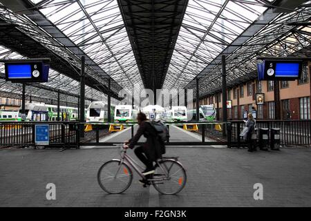 Helsinki, Finnland. 18. Sep, 2015. Züge sind im Hauptbahnhof in Helsinki, Finnland, am 18. September 2015 gesehen. Mehrere Gewerkschaften organisierten einen landesweiten Streik am Freitag, verursacht einen Stillstand im Bahnbetrieb. © Li Jizhi/Xinhua/Alamy Live-Nachrichten Stockfoto