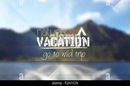 Camping Logo-Emblem auf Berg unscharf Landschaft Hintergrund. Vektor-corporate Cover-design Stock Vektor