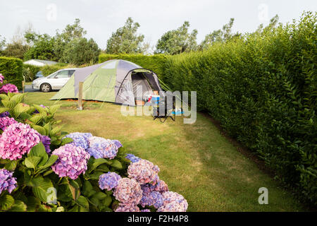 Ein Familienzelt auf einem Campingplatz Stockfoto