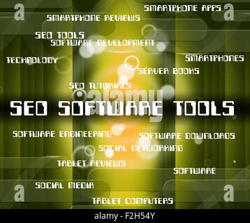 SEO Software-Tools mit Suchmaschinen-Optimierung und Internet Stockfoto