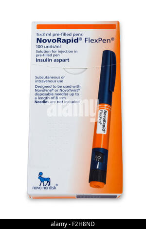 Karton mit NovoRapid FlexPen Insulinspritzen Stift Stockfoto