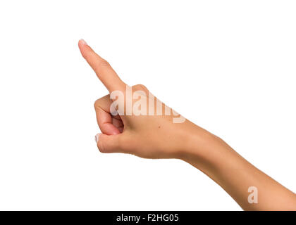 Frau Hand nach oben mit dem Zeigefinger Stockfoto