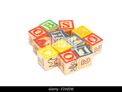 Holzspielzeug-Würfel mit Buchstaben. Hölzerne Alphabet Blöcke Stockfoto