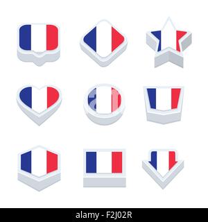 Frankreich-flags Symbole und Taste legen neun Stile Stock Vektor