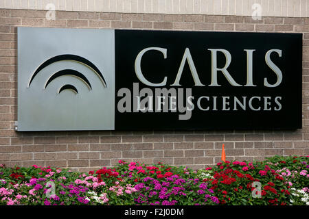 Ein Logo Zeichen außerhalb der Hauptsitz von Caris Life Sciences in Irving, Texas am 13. September 2015.