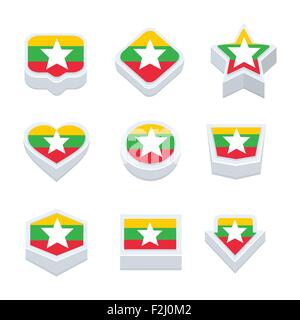 Myanmar-flags Symbole und Taste legen neun Stile Stock Vektor