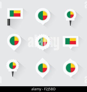 Benin-Flagge und Stifte für die Infografik und Kartenentwurf Stock Vektor