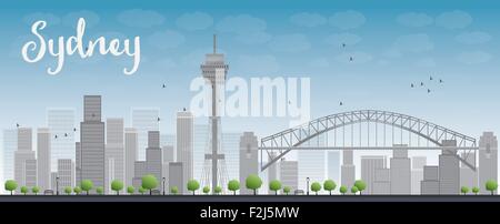 Skyline von Sydney mit blauem Himmel und Wolkenkratzern. Vektor-illustration Stock Vektor