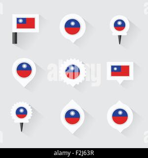 Taiwan-Flagge und Stifte für die Infografik und Kartenentwurf Stock Vektor