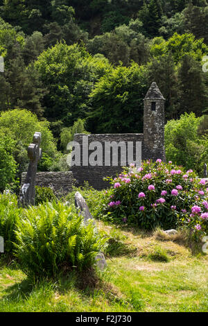 St. Kevins Kirche in Glendalough klösterlichen Stadt, Grafschaft Wicklow, Irland. Stockfoto