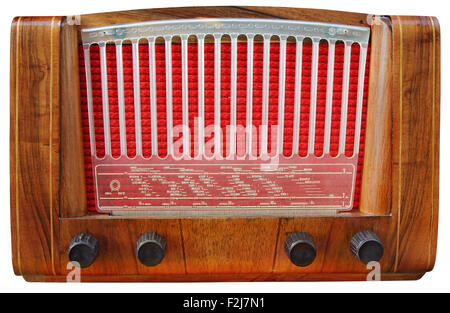 Vintage alte hölzerne Tuner Radio isoliert auf weißem Hintergrund mit Schneidepfad Stockfoto