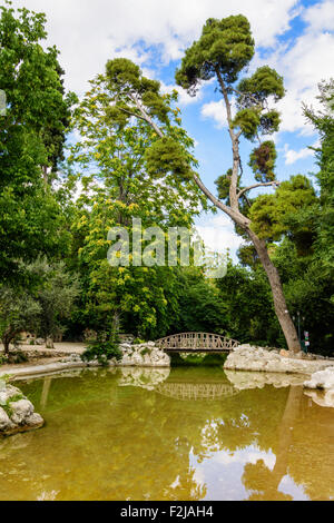 Central Lake und Brücke in der Nationalgarten, Athen, Griechenland Stockfoto