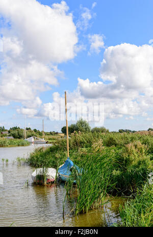 Segelboote auf dem Fluß Thurne auf den Norfolk Broads Stockfoto