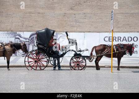 Eine Reihe von Pferd gezogenen Wagen wartet auf touristische Geschäft vor dem Capitol Gebäude im Zentrum von Havanna-Kuba Stockfoto