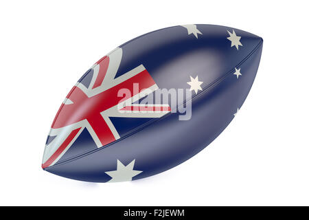 Rugby-Ball mit Flagge Australiens isoliert auf weißem Hintergrund Stockfoto