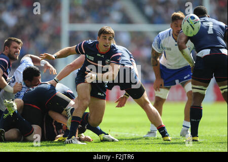 Brighton, UK. 20. September 2015. Mike Petri der USA geht in Spiel 6 der Rugby World Cup 2015 zwischen Samoa und USA, Brighton Community Stadium, Brighton, England (Foto von Rob Munro/CSM) Stockfoto