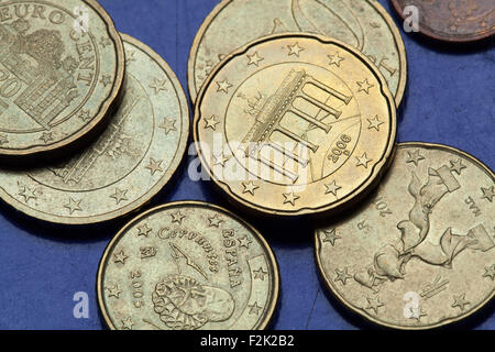 Brandenburger Tor in Berlin, Deutschland, in der 20-Cent-Münze abgebildet. Münzen der Europäischen Union. Stockfoto