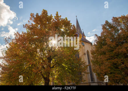 SIBIU - SEPTEMBER 09: Herbst Ansicht der evangelischen Kathedrale im Zentrum von Sibiu, Stadt bezeichnet die Europäische Hauptstadt des C Stockfoto