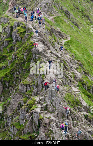 Menschen zu Fuß auf Striding Edge, Lakelandpoeten, Lake District, Cumbria, England, Vereinigtes Königreich Stockfoto