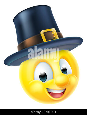 Eine glückliche Danksagung Emoji Emoticons einen Pilger Hut Stockfoto