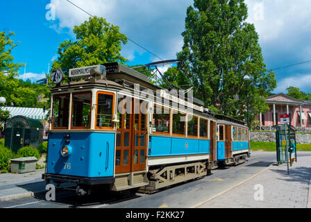 Historival Tram 7, Djurgårdsslätten, Bereich vor Skansen Museum, Insel Djurgården, Stockholm, Schweden Stockfoto