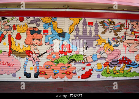 Malerei auf Rollläden. Harajuku, Tokio. Stockfoto