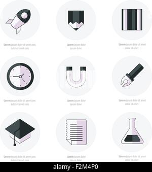 Schule Web Icons set schwarze und weißen Farbe Stock Vektor
